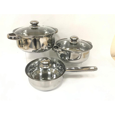 Набор посуды 6 предметов WF-660 ковш с крышкой 1,3л/кастрюля с крышкой 1,9л/кастрюля с крышкой 2,9л